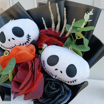 Halloween Jack Skellington Plush Bouquet With Rose Flower Soft Stuffed Terror Skull Ghost Halloween Party Valentine's Day Gifts stuffed animal plush soft toy pillow pals plushie