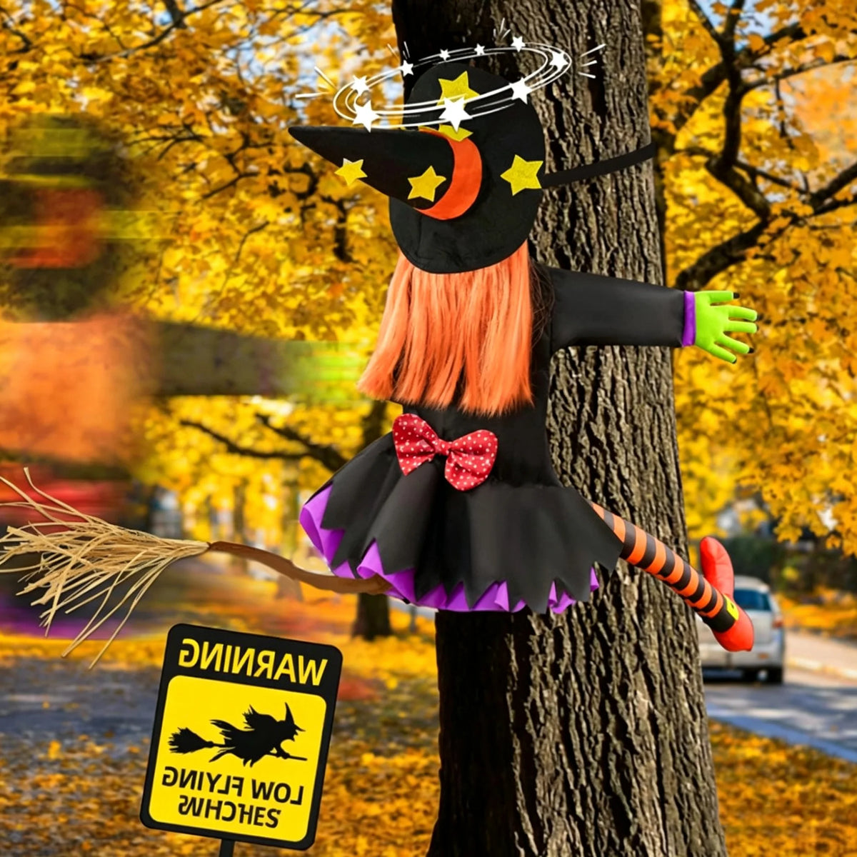 Halloween Crashing Into Tree Witch Doll Decoration Funny Outdoor Yard Garden Decor Halloween Party Holiday Scene Decor Supplies stuffed animal plush soft toy pillow pals plushie