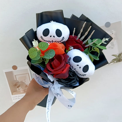 Halloween Jack Skellington Plush Bouquet With Rose Flower Soft Stuffed Terror Skull Ghost Halloween Party Valentine's Day Gifts stuffed animal plush soft toy pillow pals plushie
