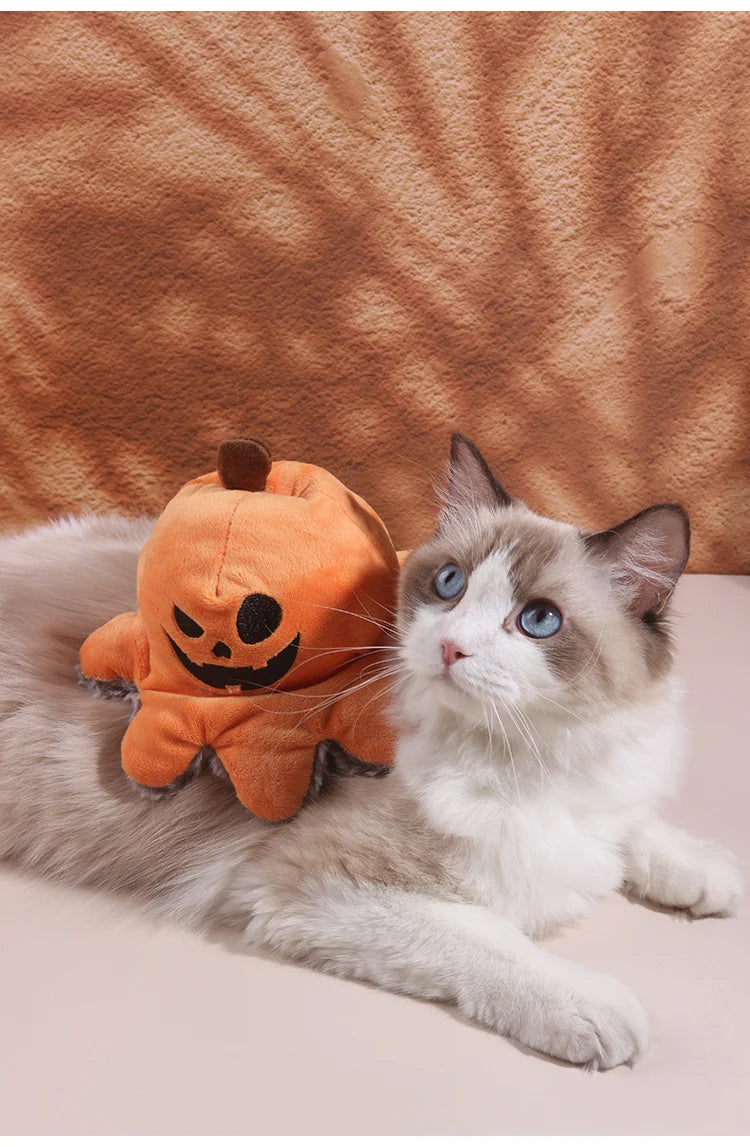 Halloween Flip Pumpkin Octopus Plush Toy for Dogs Interactive Squeaky Sound Pet Toy, Spooky Ghost & Pirate Design Puppy Chew Toy stuffed animal plush soft toy pillow pals plushie