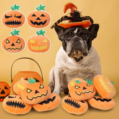 Halloween Dog Toy,4PCS Soft Plush Chew Ball with Pumpkin Ghost Face, Cat Dental Grinding Ball, Sound-Producing, Dog Training Toy stuffed animal plush soft toy pillow pals plushie