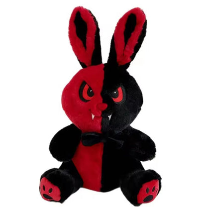 New35cmGothic Devil Bunny Plush Toy Black Red Split Face Evil Rabbit Stuffed Doll Spooky Horror Bunny Plushie Halloween Gift stuffed animal plush soft toy pillow pals plushie