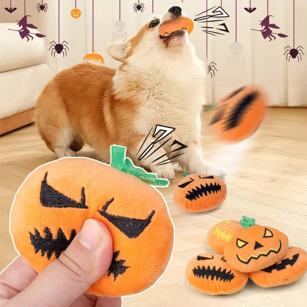 Halloween Dog Toy,4PCS Soft Plush Chew Ball with Pumpkin Ghost Face, Cat Dental Grinding Ball, Sound-Producing, Dog Training Toy stuffed animal plush soft toy pillow pals plushie