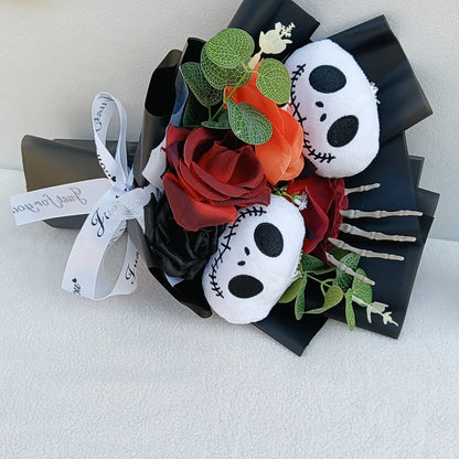 Halloween Jack Skellington Plush Bouquet With Rose Flower Soft Stuffed Terror Skull Ghost Halloween Party Valentine's Day Gifts stuffed animal plush soft toy pillow pals plushie