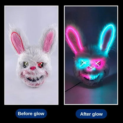 Halloween Decor Plush LED Bunny Mask Funny Cross Eye Rabbit Headgear for Kids Adult Cosplay Party Costume Spoof Photo Prop Style A stuffed animal plush soft toy pillow pals plushie