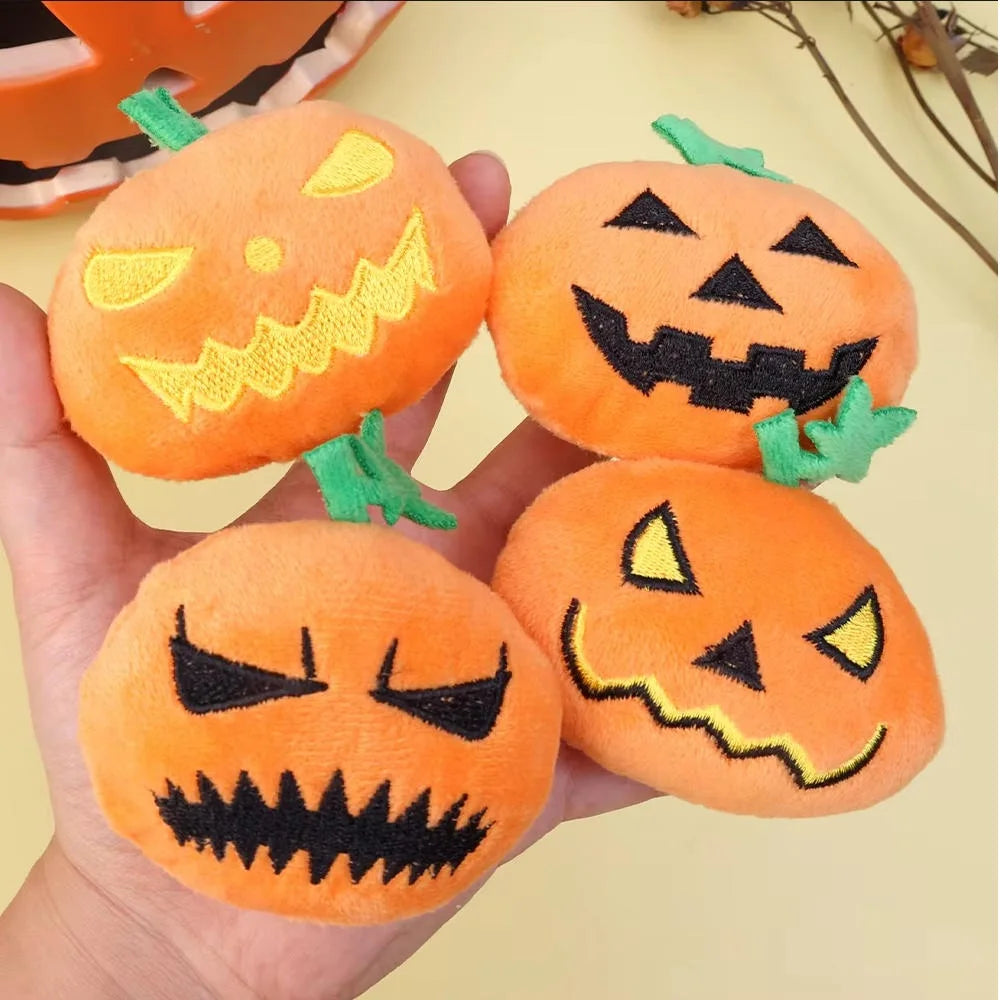 Halloween Dog Toy,4PCS Soft Plush Chew Ball with Pumpkin Ghost Face, Cat Dental Grinding Ball, Sound-Producing, Dog Training Toy stuffed animal plush soft toy pillow pals plushie