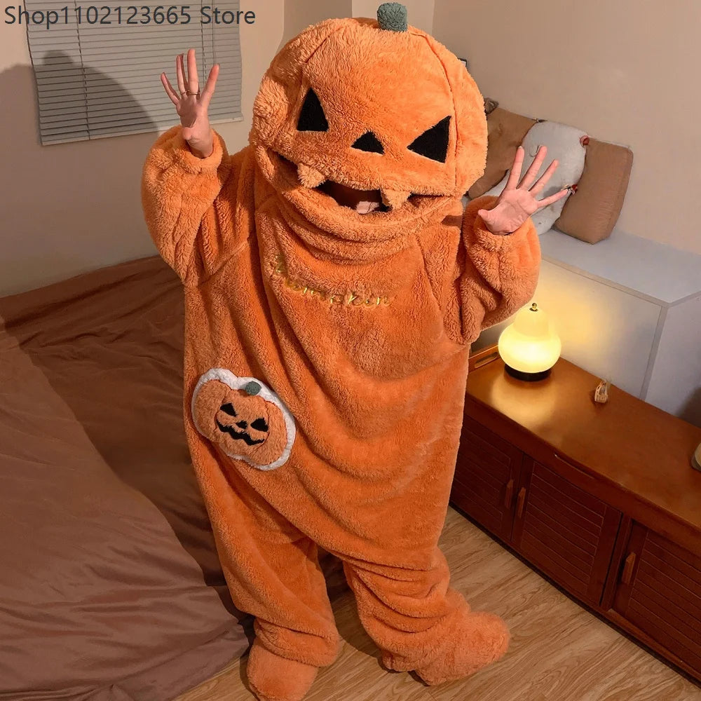 Halloween Pumpkin Onesie Pajamas Adult Kigurumi Funny Plush Warm Comfortable Homewear Jumpsuit Loungewear Carnival Party Cosplay stuffed animal plush soft toy pillow pals plushie