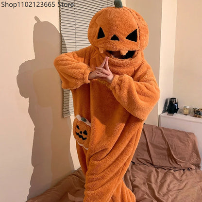 Halloween Pumpkin Onesie Pajamas Adult Kigurumi Funny Plush Warm Comfortable Homewear Jumpsuit Loungewear Carnival Party Cosplay stuffed animal plush soft toy pillow pals plushie