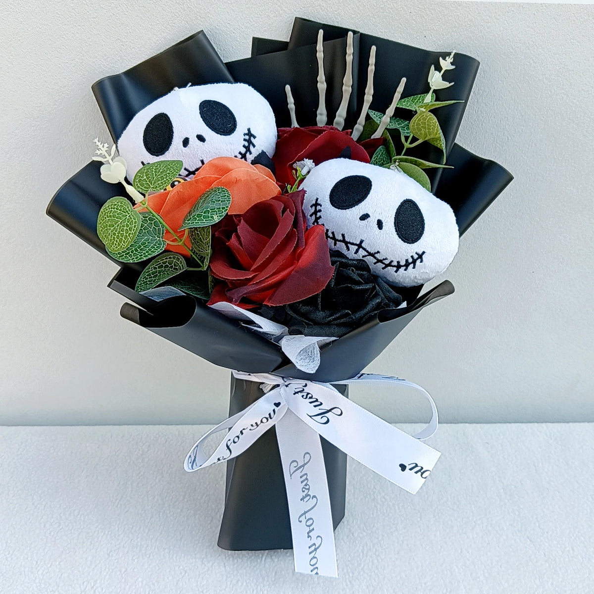 Halloween Jack Skellington Plush Bouquet With Rose Flower Soft Stuffed Terror Skull Ghost Halloween Party Valentine's Day Gifts stuffed animal plush soft toy pillow pals plushie