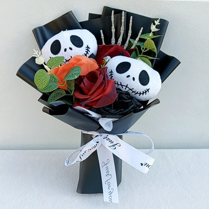 Halloween Jack Skellington Plush Bouquet With Rose Flower Soft Stuffed Terror Skull Ghost Halloween Party Valentine's Day Gifts stuffed animal plush soft toy pillow pals plushie