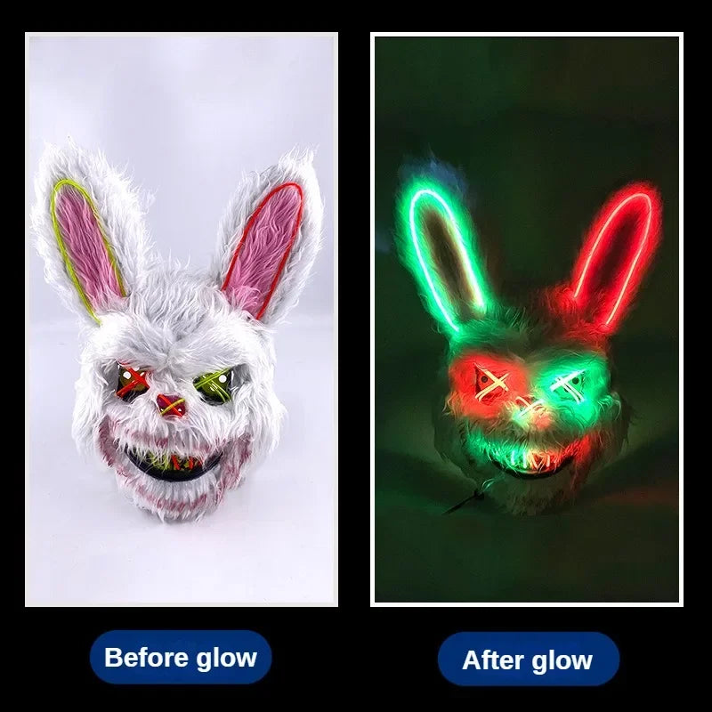 Halloween Decor Plush LED Bunny Mask Funny Cross Eye Rabbit Headgear for Kids Adult Cosplay Party Costume Spoof Photo Prop Style B stuffed animal plush soft toy pillow pals plushie