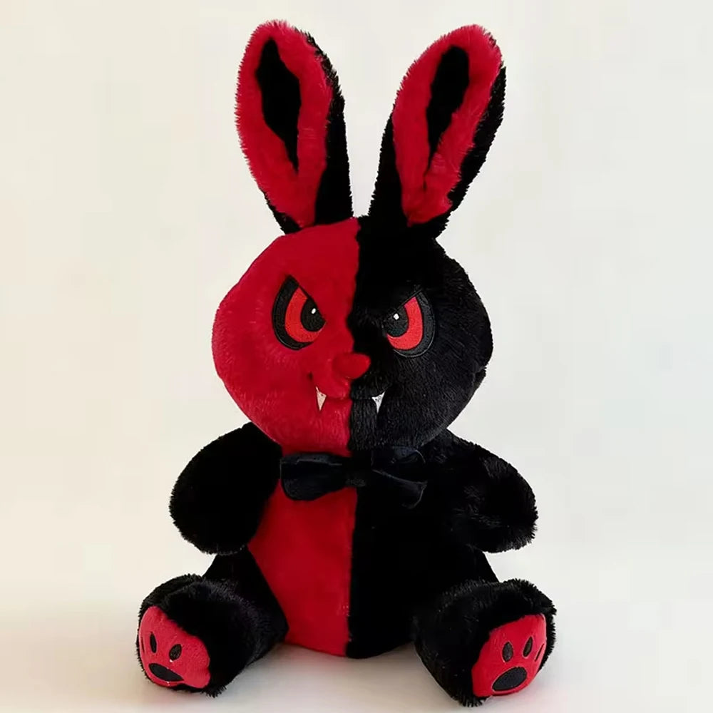 New35cmGothic Devil Bunny Plush Toy Black Red Split Face Evil Rabbit Stuffed Doll Spooky Horror Bunny Plushie Halloween Gift stuffed animal plush soft toy pillow pals plushie