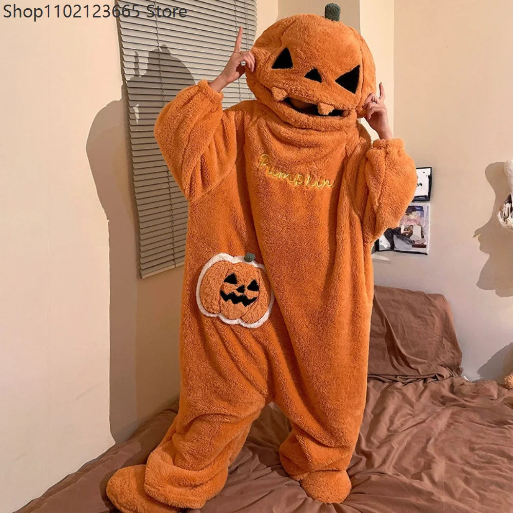 Halloween Pumpkin Onesie Pajamas Adult Kigurumi Funny Plush Warm Comfortable Homewear Jumpsuit Loungewear Carnival Party Cosplay stuffed animal plush soft toy pillow pals plushie