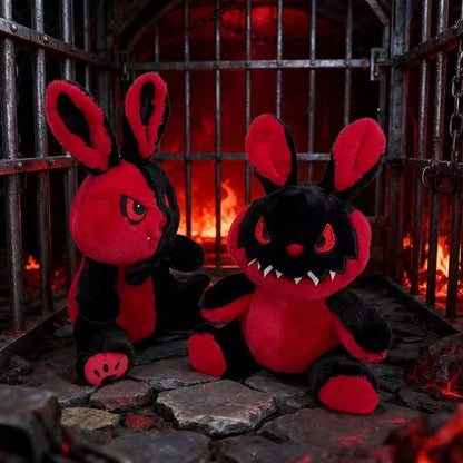 New35cmGothic Devil Bunny Plush Toy Black Red Split Face Evil Rabbit Stuffed Doll Spooky Horror Bunny Plushie Halloween Gift stuffed animal plush soft toy pillow pals plushie