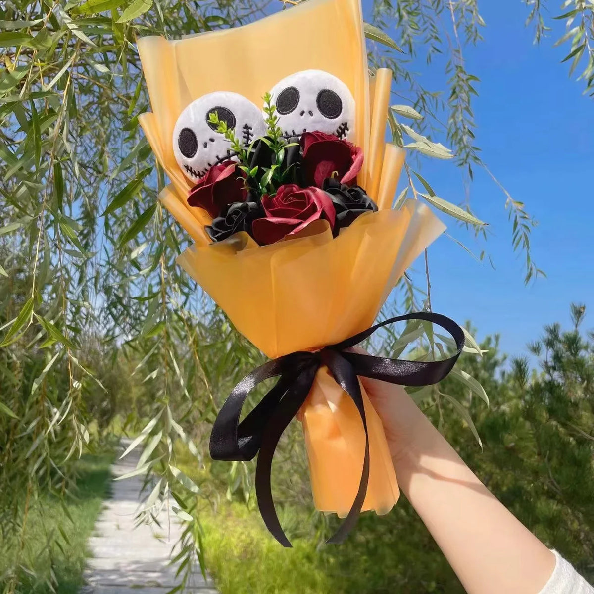 Halloween Plush Doll Toy With Flowers Bouquet Stuffed Animals Valentine Christmas Graduation Gift stuffed animal plush soft toy pillow pals plushie