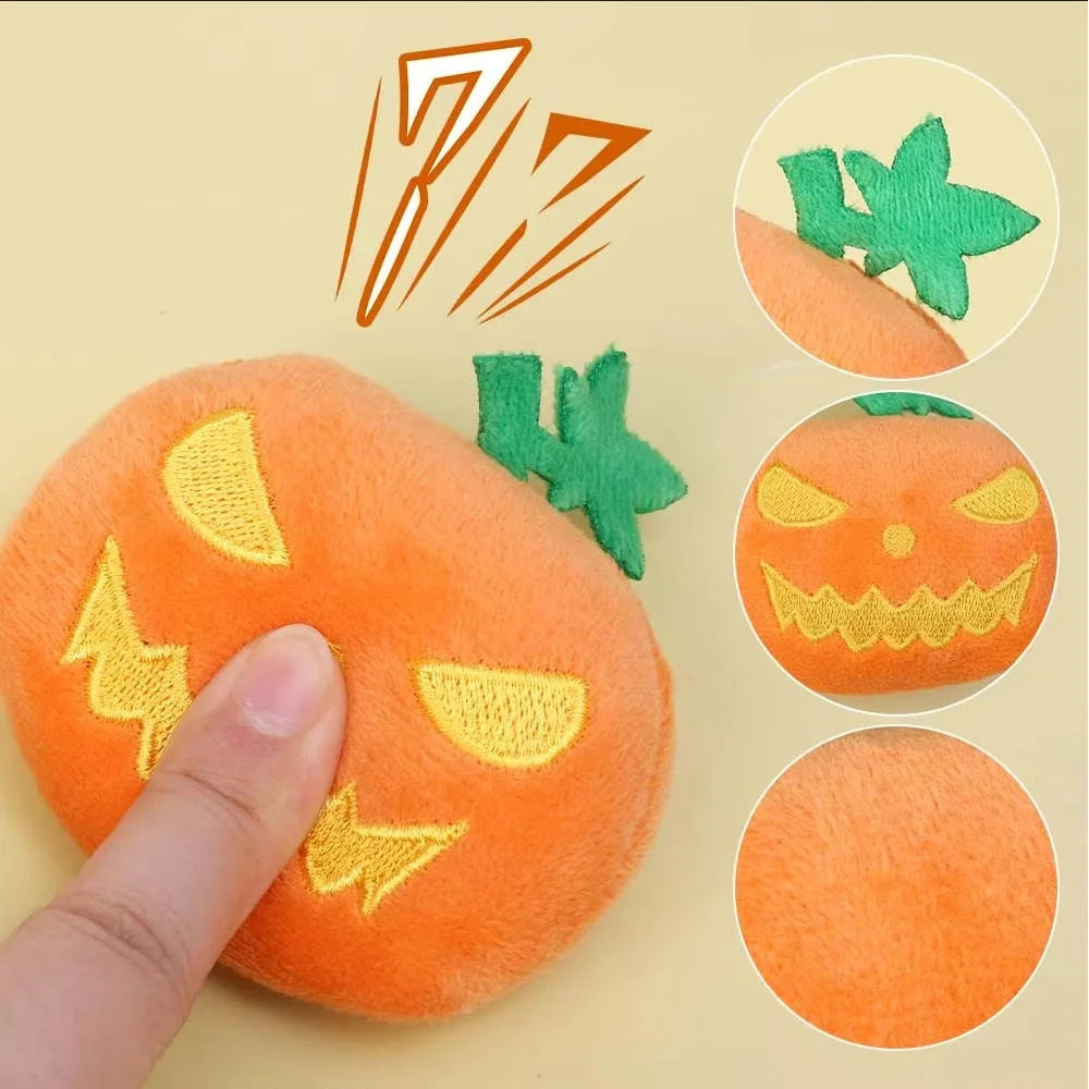 Halloween Dog Toy,4PCS Soft Plush Chew Ball with Pumpkin Ghost Face, Cat Dental Grinding Ball, Sound-Producing, Dog Training Toy stuffed animal plush soft toy pillow pals plushie