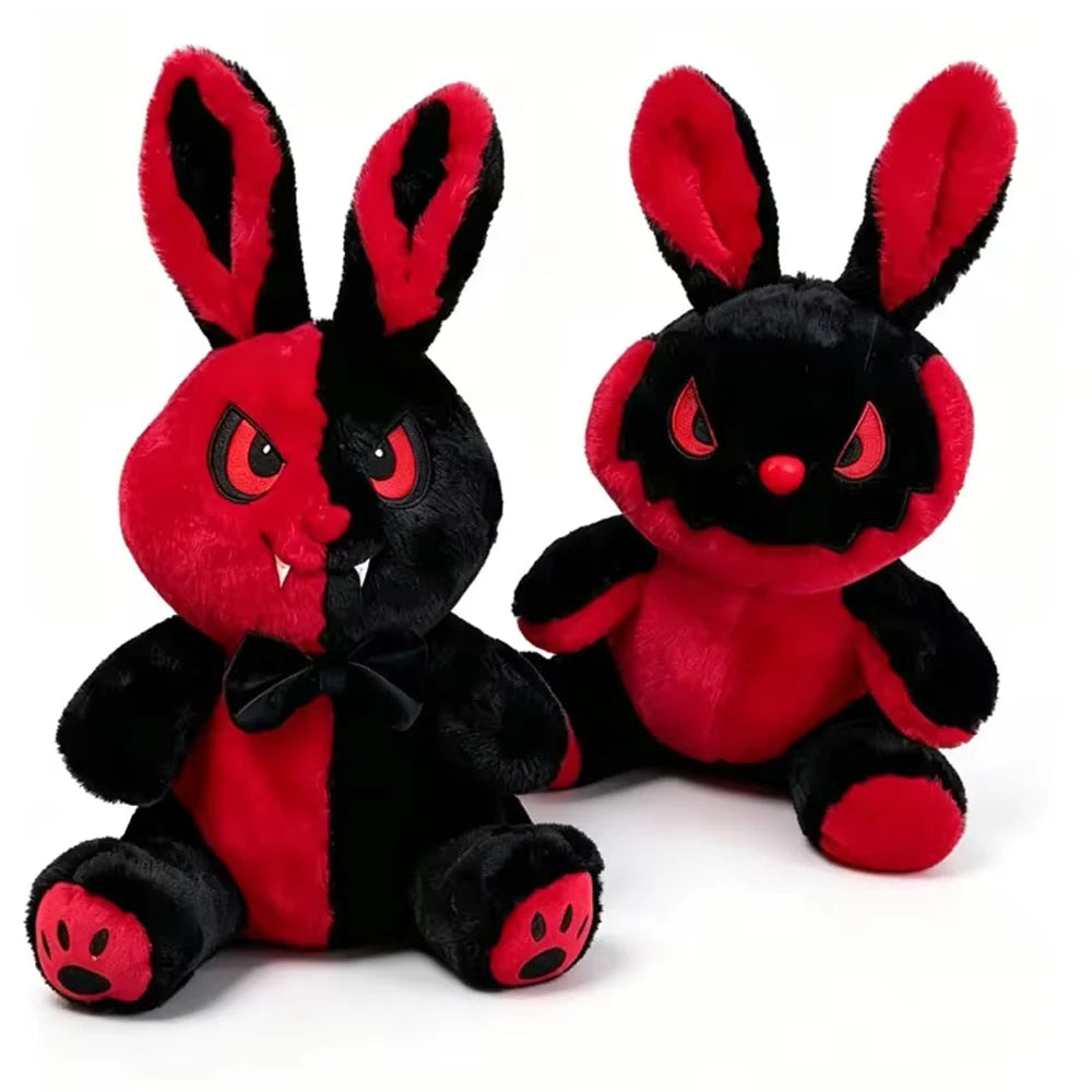 New35cmGothic Devil Bunny Plush Toy Black Red Split Face Evil Rabbit Stuffed Doll Spooky Horror Bunny Plushie Halloween Gift stuffed animal plush soft toy pillow pals plushie