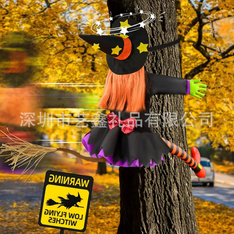 Halloween Crashing Into Tree Witch Doll Decoration Funny Outdoor Yard Garden Decor Halloween Party Holiday Scene Decor Supplies 002 100X110cm stuffed animal plush soft toy pillow pals plushie