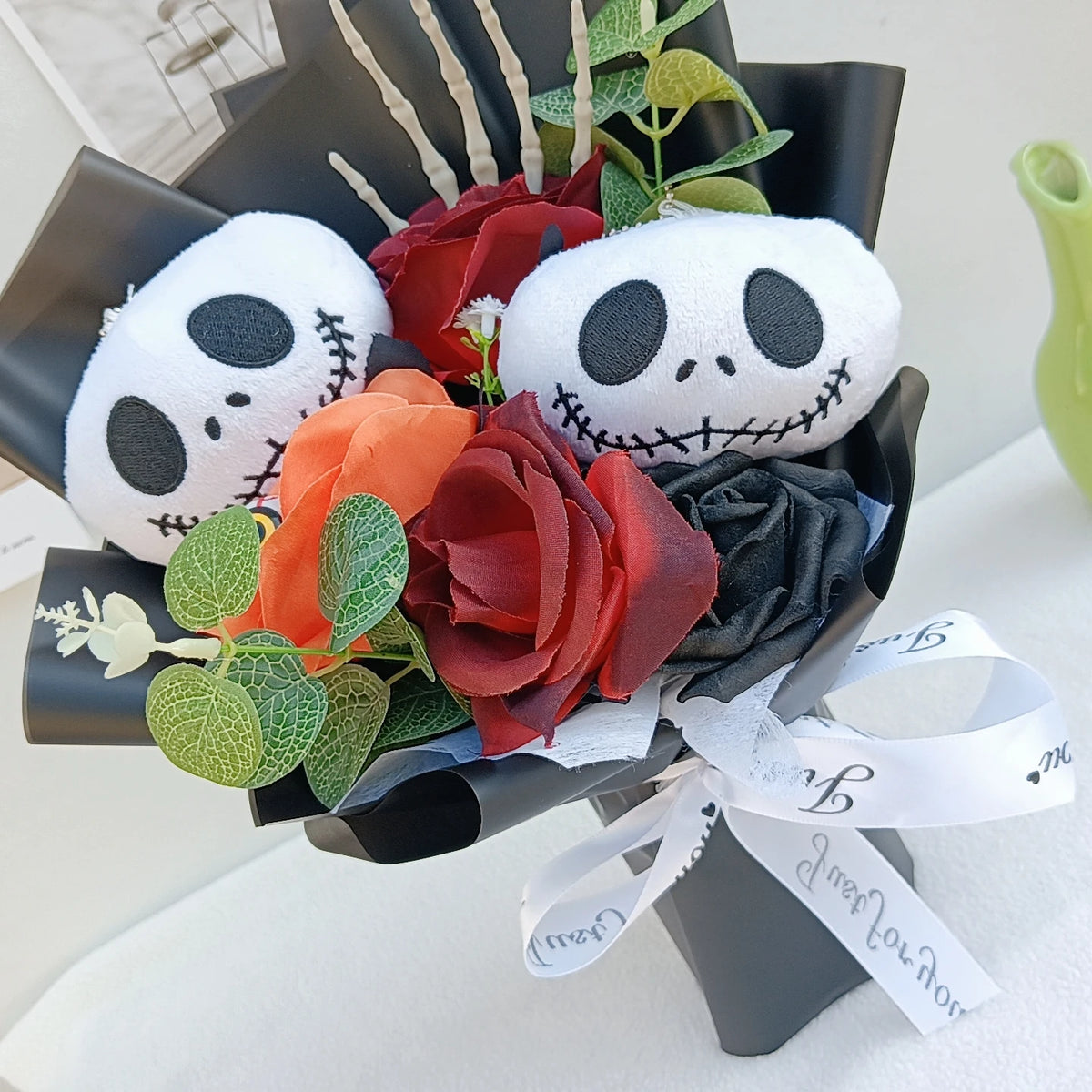 Halloween Jack Skellington Plush Bouquet With Rose Flower Soft Stuffed Terror Skull Ghost Halloween Party Valentine's Day Gifts stuffed animal plush soft toy pillow pals plushie