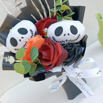 Halloween Jack Skellington Plush Bouquet With Rose Flower Soft Stuffed Terror Skull Ghost Halloween Party Valentine's Day Gifts stuffed animal plush soft toy pillow pals plushie