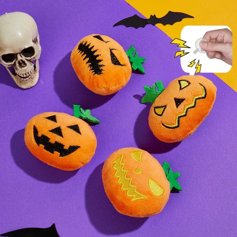Halloween Dog Toy,4PCS Soft Plush Chew Ball with Pumpkin Ghost Face, Cat Dental Grinding Ball, Sound-Producing, Dog Training Toy stuffed animal plush soft toy pillow pals plushie