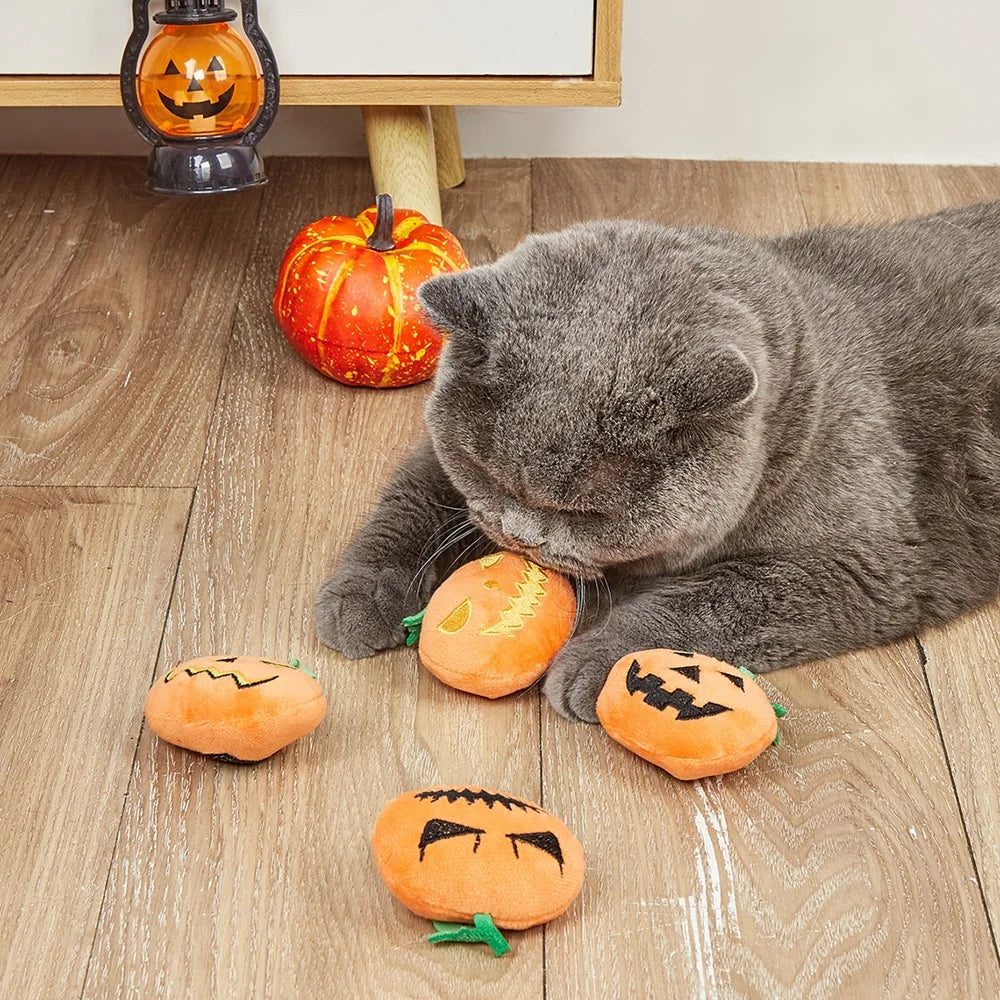Halloween Dog Toy,4PCS Soft Plush Chew Ball with Pumpkin Ghost Face, Cat Dental Grinding Ball, Sound-Producing, Dog Training Toy stuffed animal plush soft toy pillow pals plushie