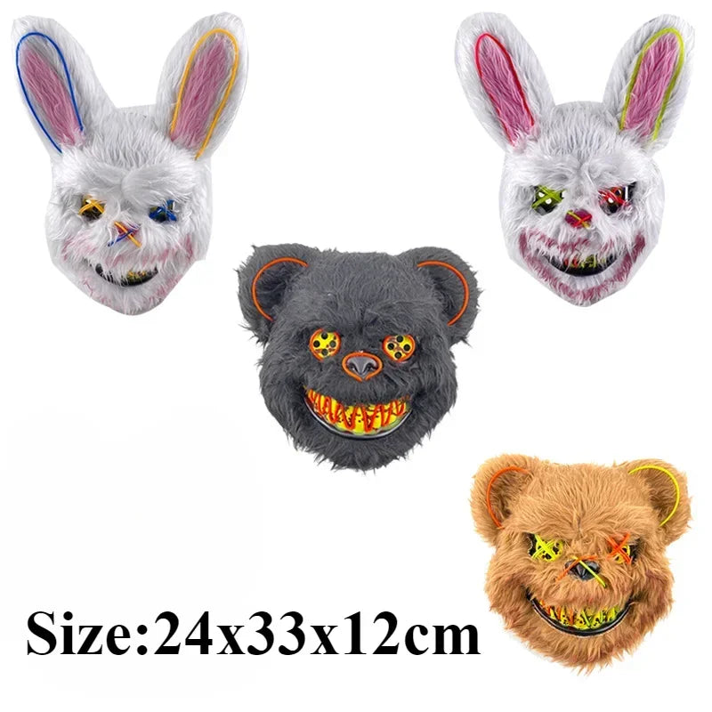 Halloween Decor Plush LED Bunny Mask Funny Cross Eye Rabbit Headgear for Kids Adult Cosplay Party Costume Spoof Photo Prop stuffed animal plush soft toy pillow pals plushie