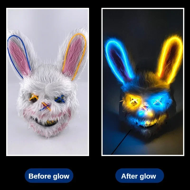 Halloween Decor Plush LED Bunny Mask Funny Cross Eye Rabbit Headgear for Kids Adult Cosplay Party Costume Spoof Photo Prop Style C stuffed animal plush soft toy pillow pals plushie