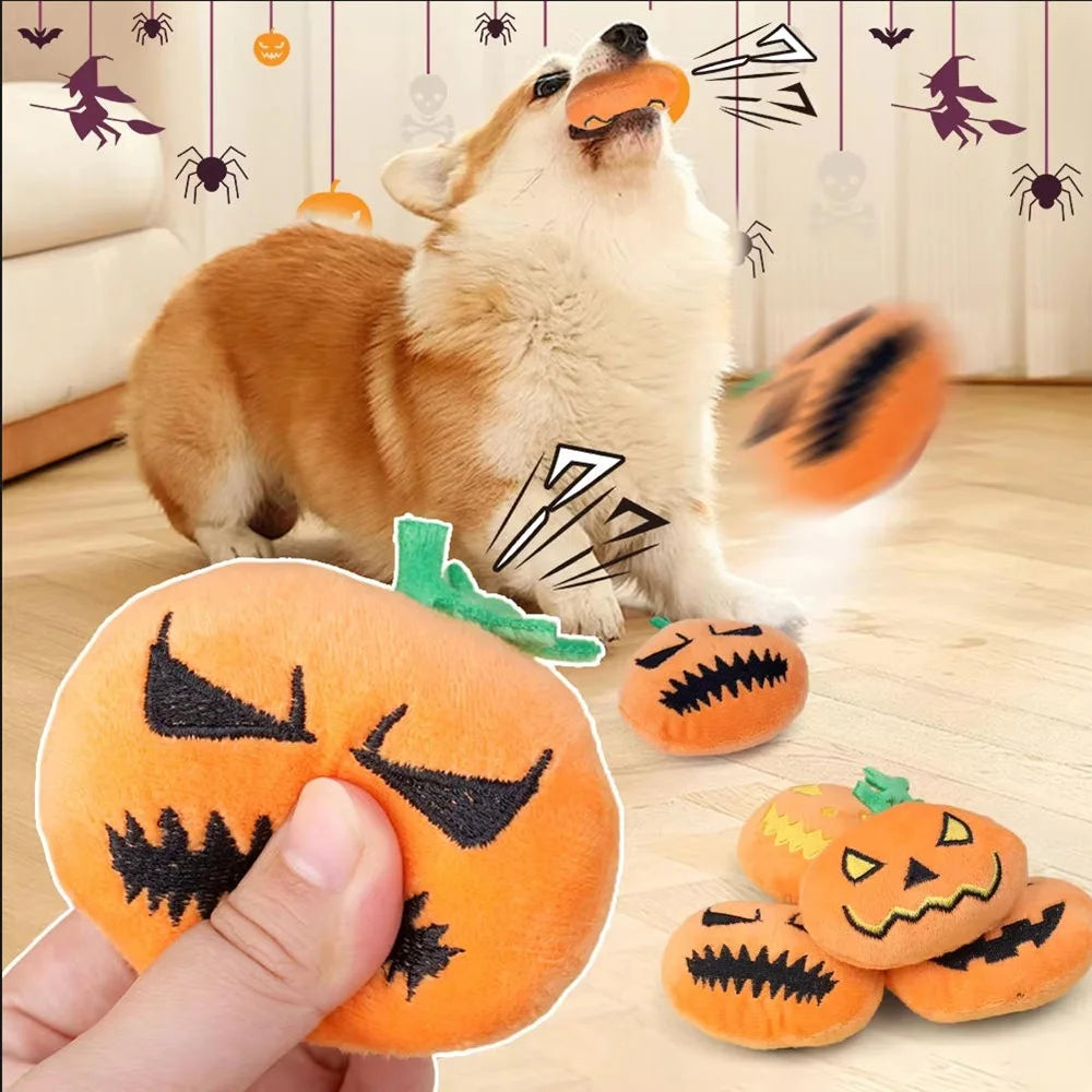 Halloween Dog Toy,4PCS Soft Plush Chew Ball with Pumpkin Ghost Face, Cat Dental Grinding Ball, Sound-Producing, Dog Training Toy stuffed animal plush soft toy pillow pals plushie
