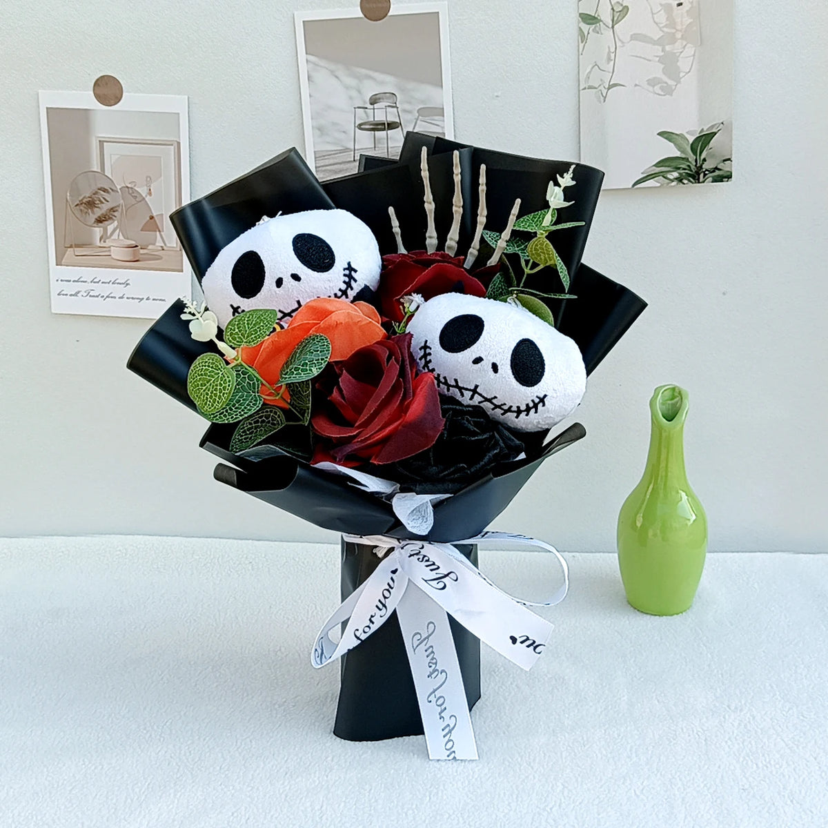 Halloween Jack Skellington Plush Bouquet With Rose Flower Soft Stuffed Terror Skull Ghost Halloween Party Valentine's Day Gifts stuffed animal plush soft toy pillow pals plushie
