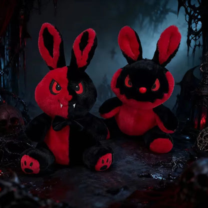 New35cmGothic Devil Bunny Plush Toy Black Red Split Face Evil Rabbit Stuffed Doll Spooky Horror Bunny Plushie Halloween Gift stuffed animal plush soft toy pillow pals plushie