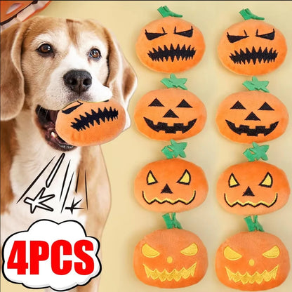 Halloween Dog Toy,4PCS Soft Plush Chew Ball with Pumpkin Ghost Face, Cat Dental Grinding Ball, Sound-Producing, Dog Training Toy stuffed animal plush soft toy pillow pals plushie